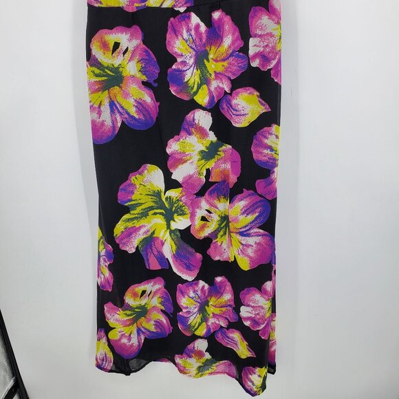 Ashley Stewart Black and Floral Print Surplice Neck Long Midi Smocked Dress 14 - Picture 6 of 7